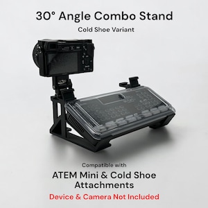 Combo Stand for ATEM Mini Series & Multiple Cold Shoe Attachment Slots (6), Easy Install, Slide On Design, Rubber Feet, DeckSaver Compatible