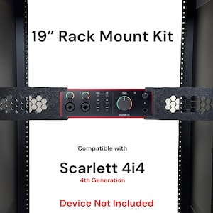 Pode incluir: Kit de montagem em rack de 19" para a interface de áudio Scarlett 4i4 de 4.ª geração. O kit inclui dois suportes metálicos pretos com um padrão de favo de mel. Dispositivo não incluído.