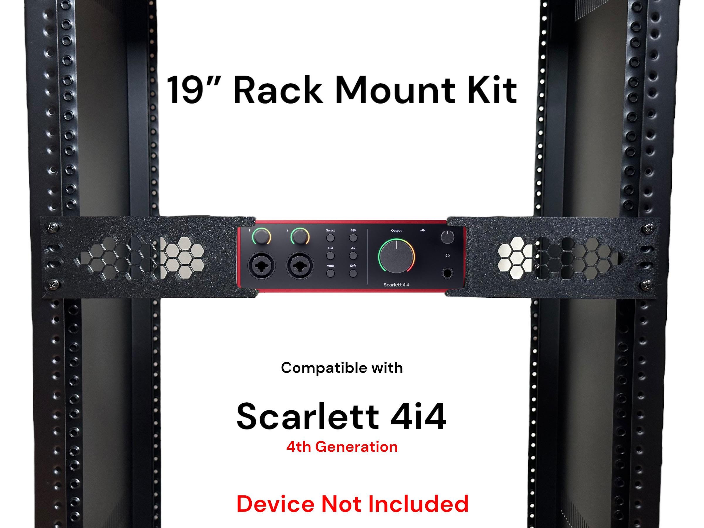 Rack Mount Kit for Focusrite Scarlett 4i4 4th Gen - 19” 1.5U PETG Brackets with Straps, Studio Recording Rack Accessory, 4 Variations
