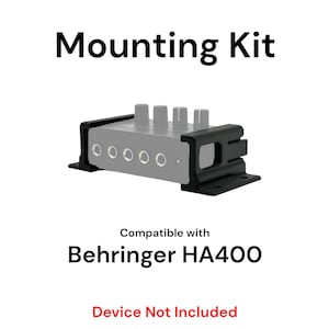 May include: Black mounting kit for a Behringer HA400 audio interface. The kit includes brackets and screws for rack mounting. Device not included.
