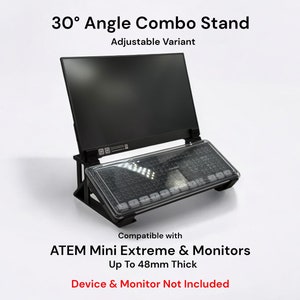 Stand for ATEM Mini Extreme & Monitor (Up to 48mm), Cold Shoe Slots, 30 Degree Viewing Angle, DeckSaver Compatible, Non-Slip Feet