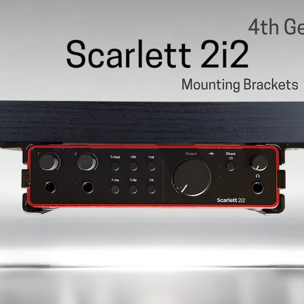 Focusrite Scarlett 2i2 (4th Generation) Desk Mounting Bracket | Reversible Retention Security Clips | Snug Fit | Screws included.