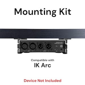 May include: Black mounting kit for the IK Arc Advanced Room Correction System. The kit includes a black metal bracket with four input and output ports. Compatible with IK Arc. Device not included.