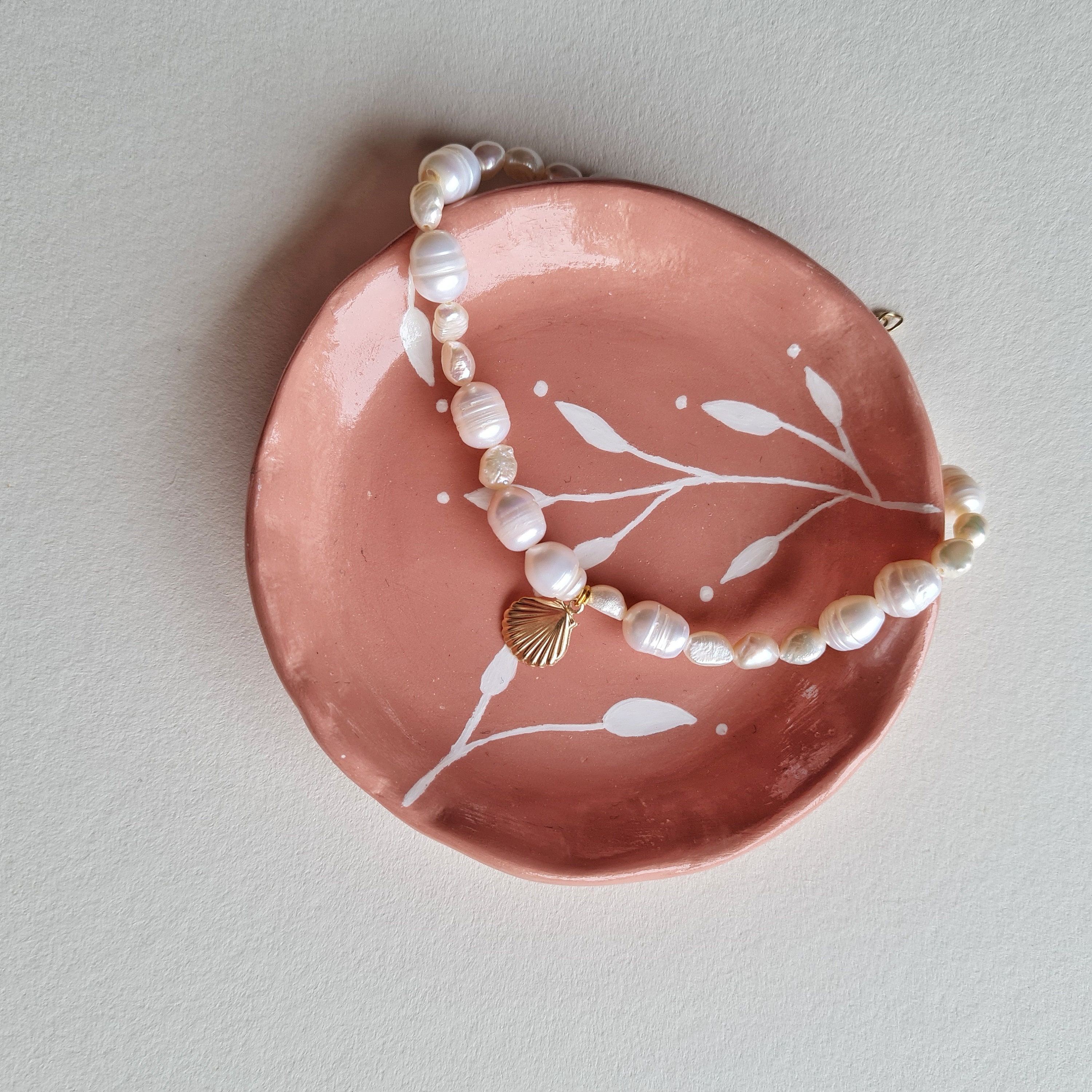 Coupelle Pour Bijoux Terracotta Motif Floral Blanc