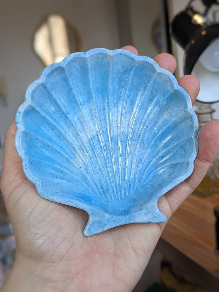 Vide Poche en Béton et Pigment Bleu Forme de Coquillage, Shell Sea