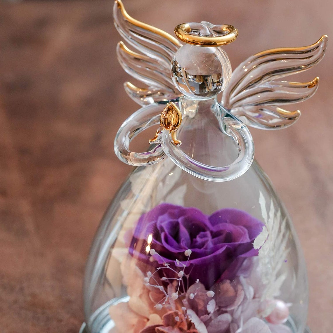 Forever Purple Rose in Angel Glass Eternal Handmade Flowers Etsy