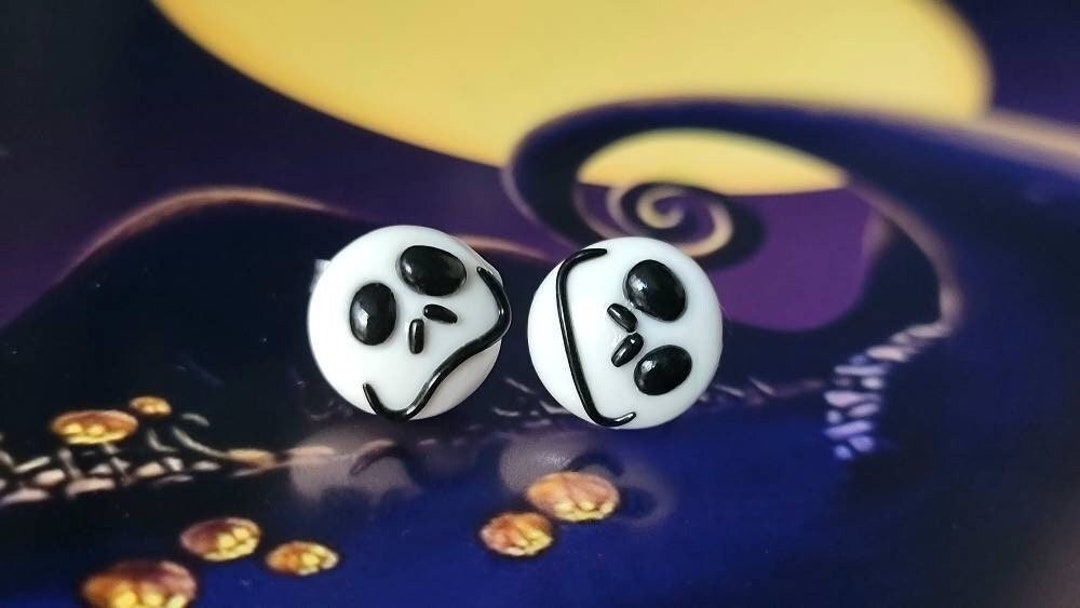 Jack Skellington, Nightmare Before Christmas Stud Earrings Pair Polymer
