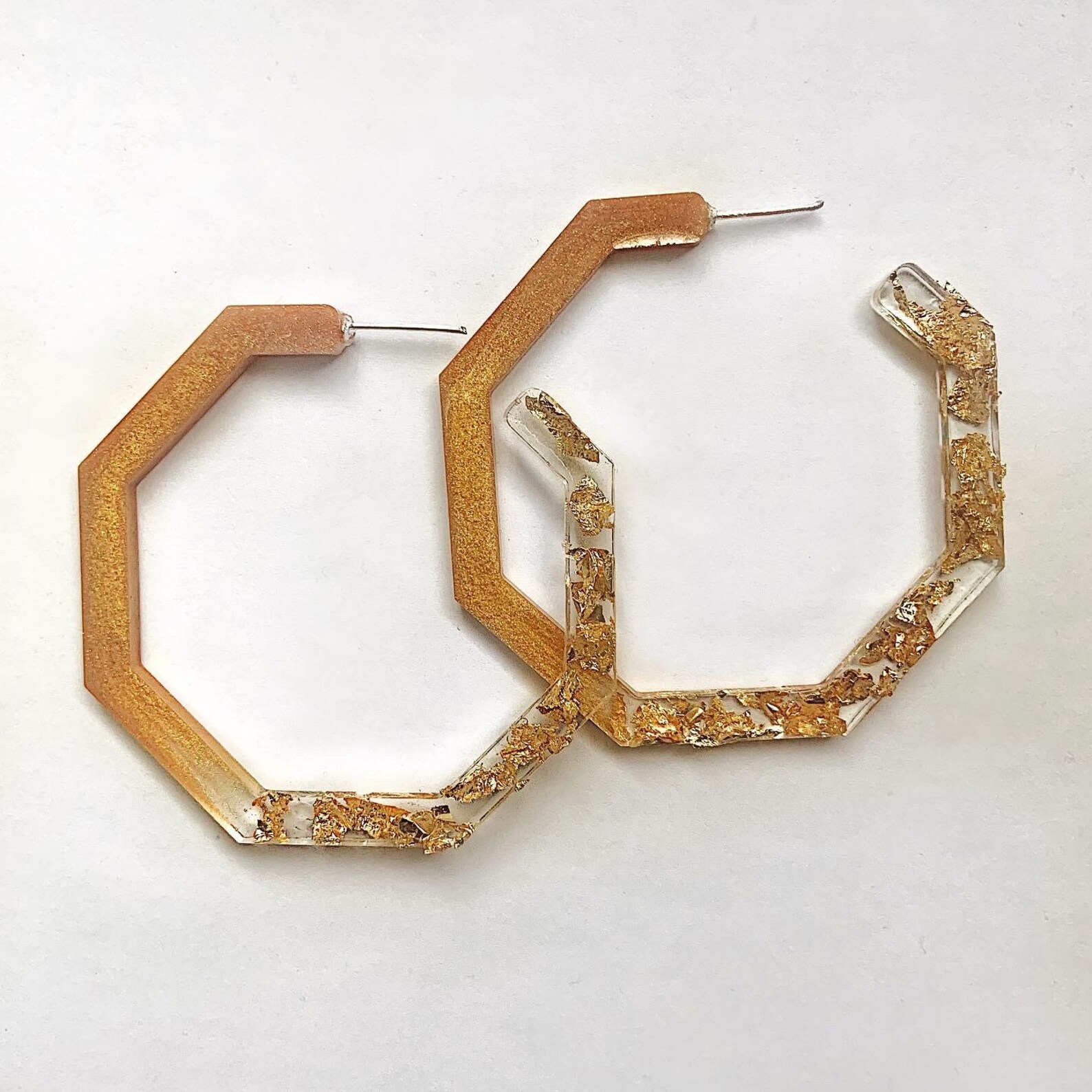 Gold Flake Hoop Earrings Resin Original Handmade Jewelry Etsy