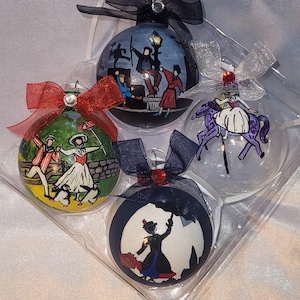 MARY POPPINS Hand Painted Glass Ornaments Set Bert Chimney Sweep