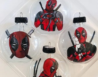 Deadpool Ornament - Hand Painted Glass