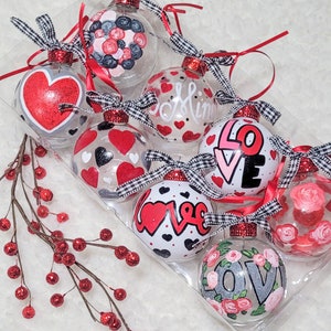 VALENTINE&#39;S Day Tree Decor | Handpainted Ornament Set | Love Hearts Be Mine Roses | Farmhouse Style
