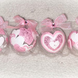VALENTINE&#39;S Day Tree Decor | Handpainted Ornament Glass Bulb Set | Love Hearts Be Mine Red