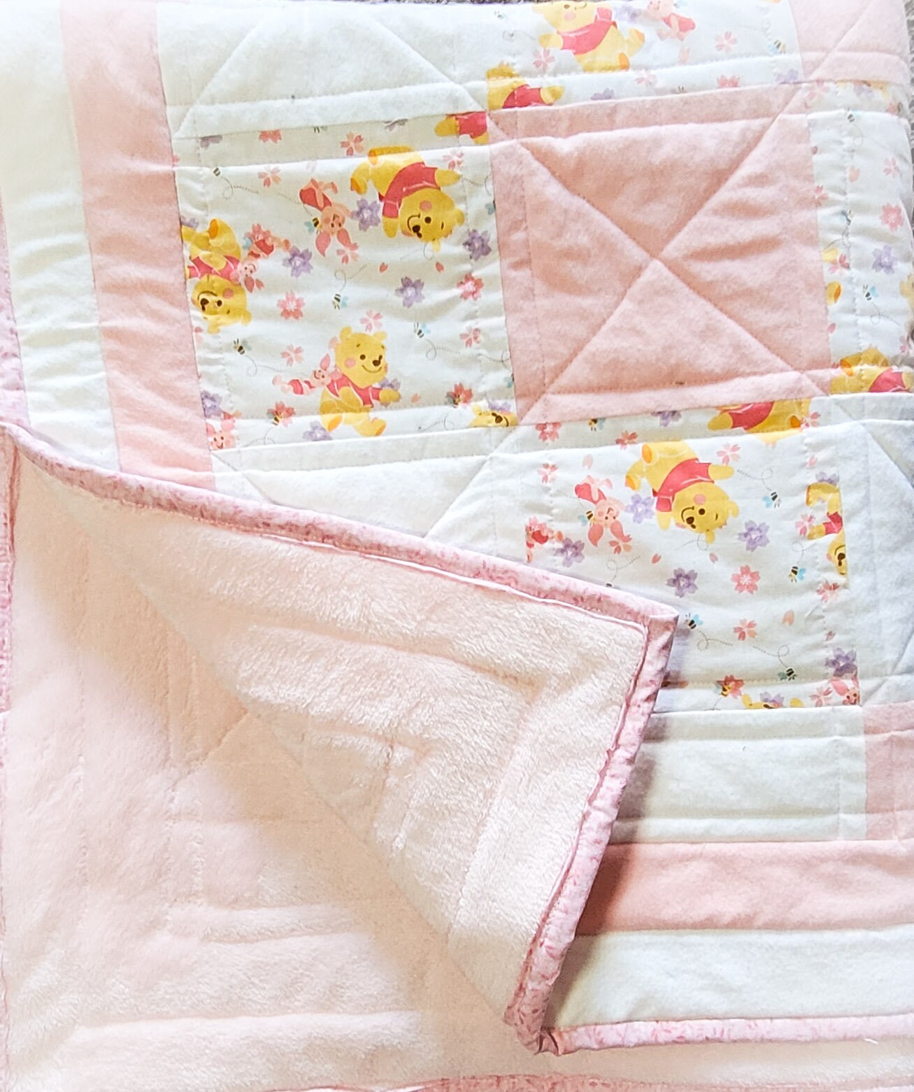 Baby crib quilt fabric panel Winnie the Pooh Tigger Eeyore Piglet