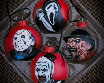 HALLOWEEN Glass ORNAMENTS Horror inspired Set