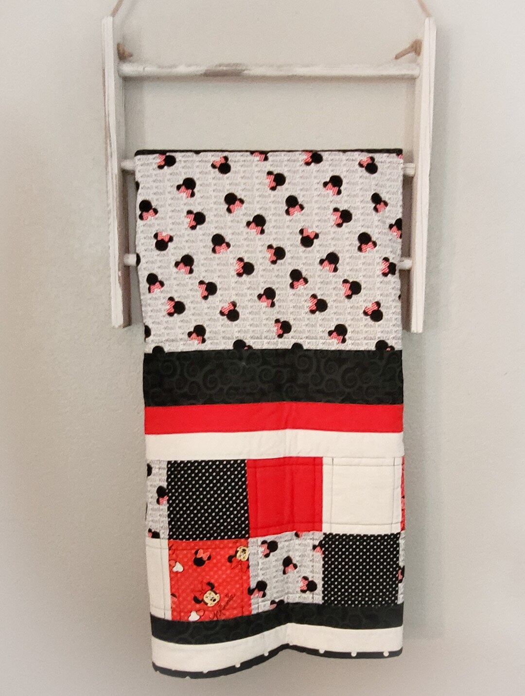 Minnie Mouse Crib Quilt or Baby Blanket, Throw, Play Mat, or Nursery Hanging BABY SHOWER GIFT