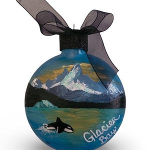 GLACIER BAY National Park Ornament- ALASKA Souvenirs | Keepsake | Hand Painted Glass