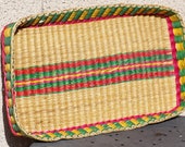 Wicker Tray. Wicker Basket. Handwoven Tray. Handwoven Basket. Rattan Tray. Basket Tray. Yellow. Green. Red. Southwestern Tray. Wicker Decor.