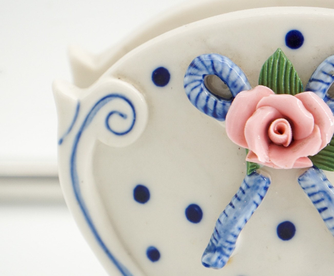Antique White Ceramic Napkin Holder w/ Blue Polka Dots & 3D Etsy