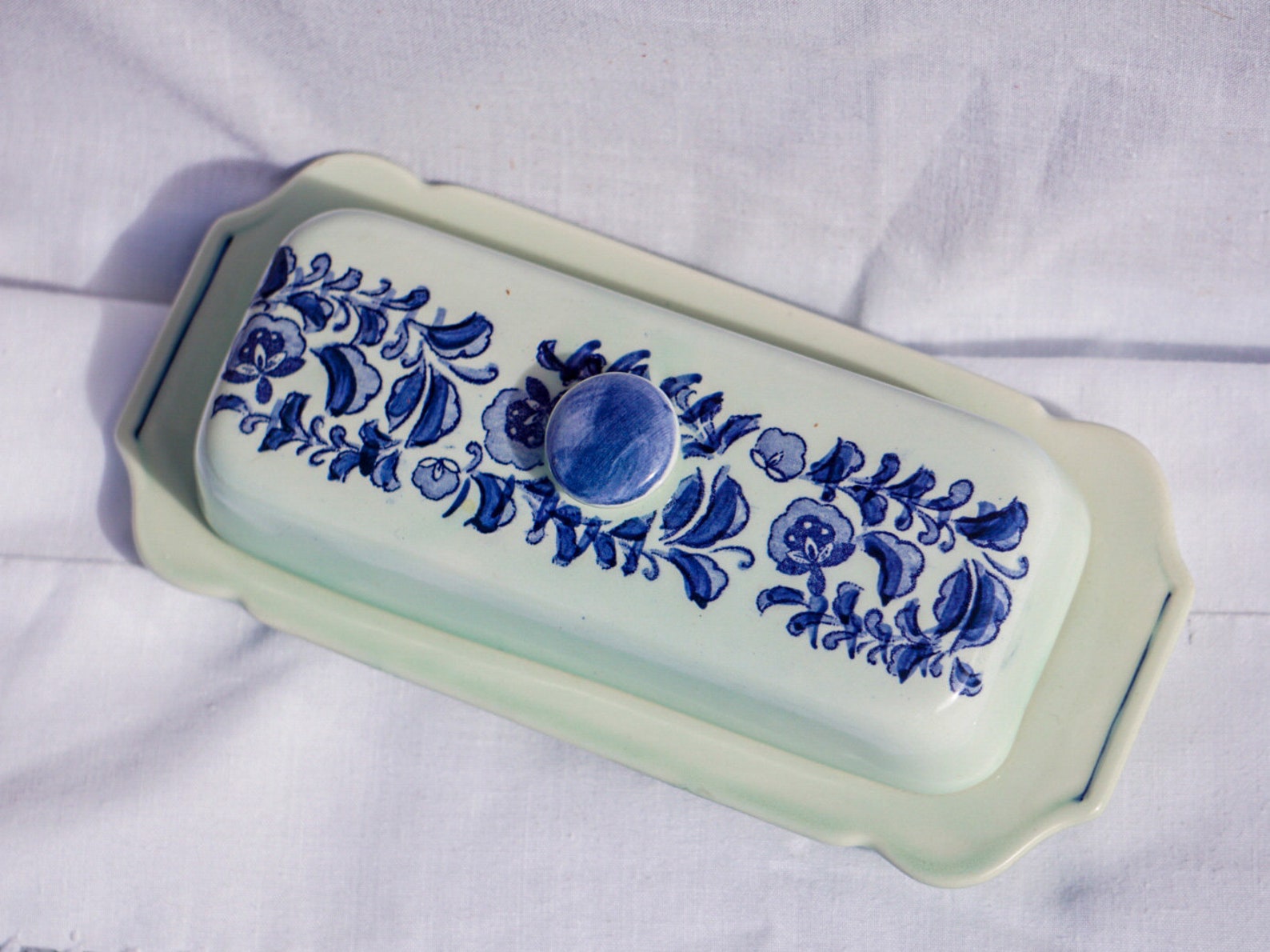 Antique Blue Porcelain Butter Dish with Lid Light Blue Butter Etsy