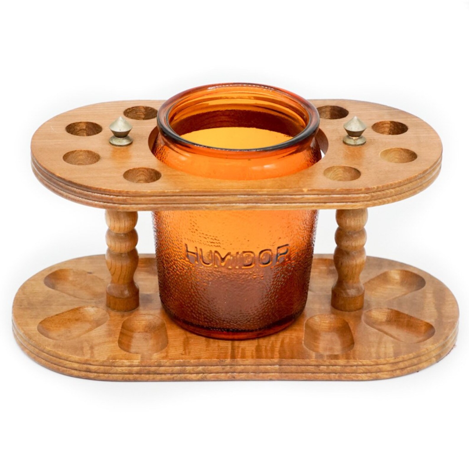 Mid Century Wood Cigar Holder Large Cigar Holder Amber Glass Etsy