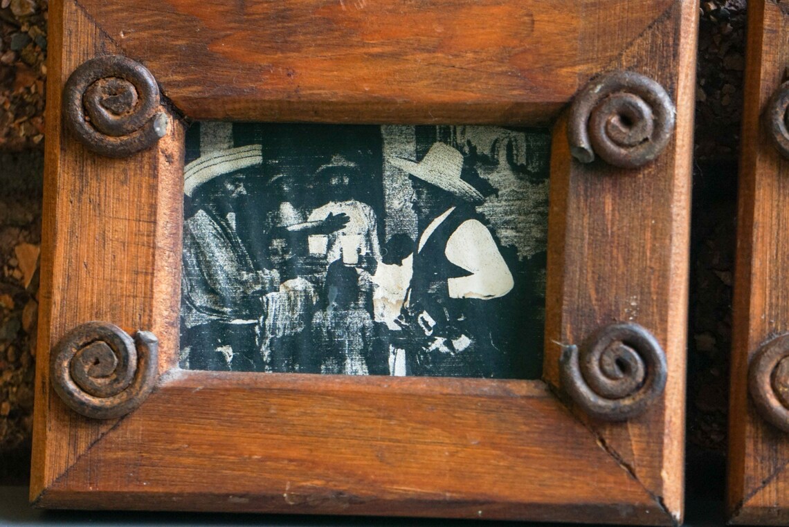Pair of Mini Mexican Wood Picture Frames w/ Metal Coil Accents Etsy