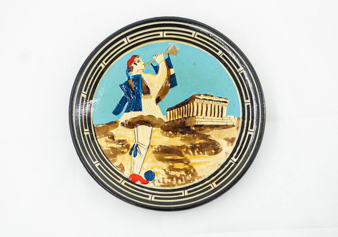 Antique Handmade Greek Decorative Plate w/ Colorful Design Etsy