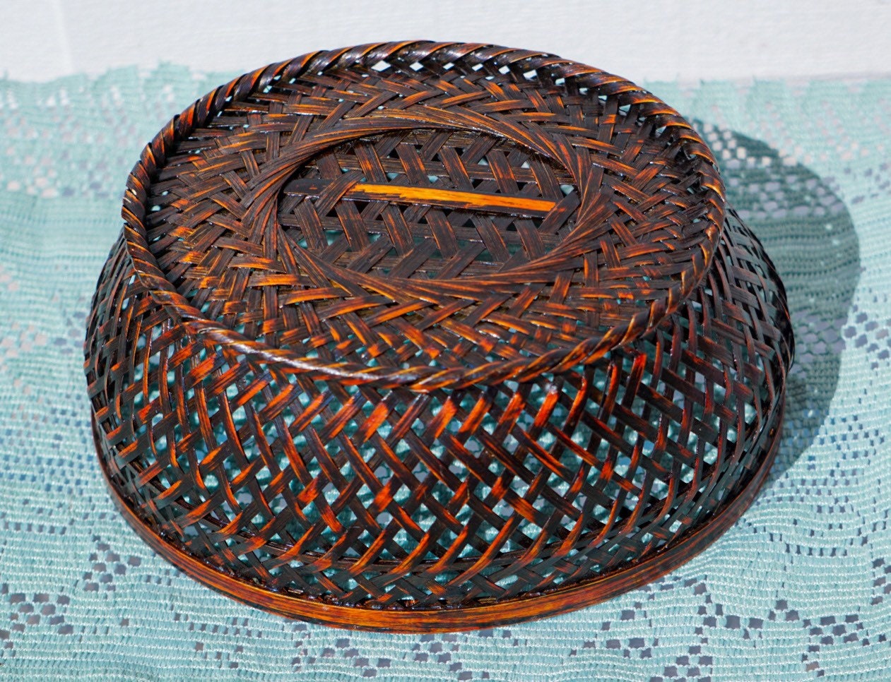 Rustic Black Woven Basket with Lid Vintage Storage Basket Etsy