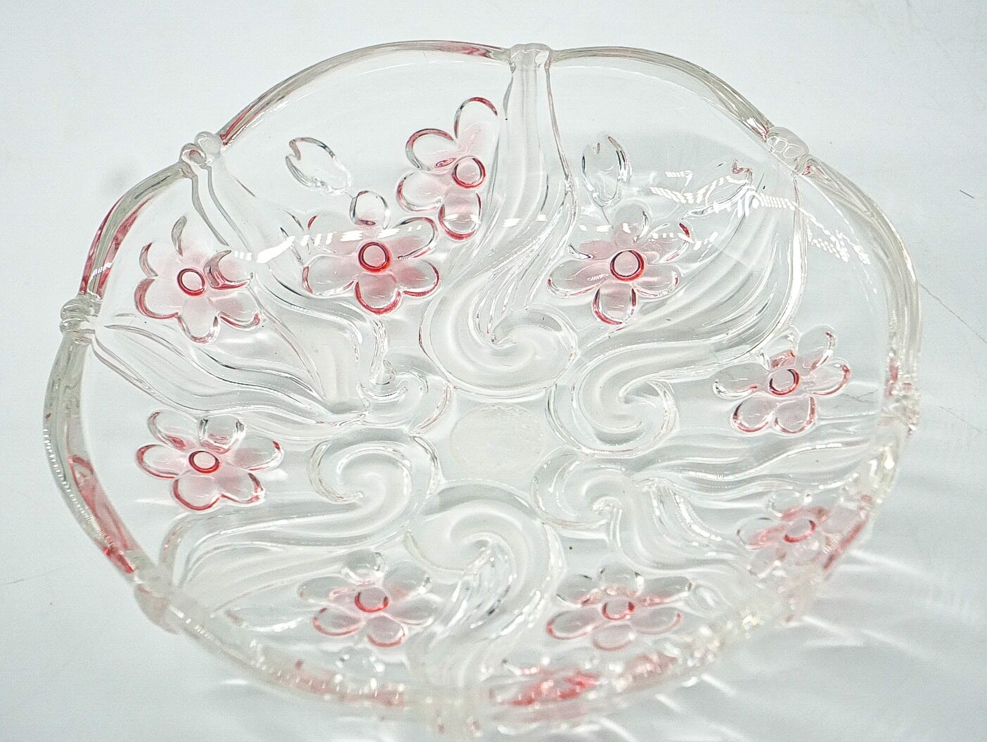 Cherry Blossom Dish Pink and Clear Colored Glass Plate Etsy
