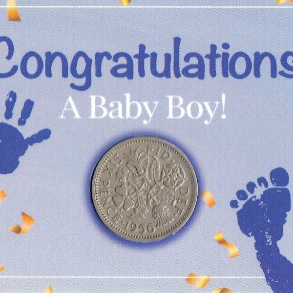 Congratulations A Baby Boy New Born Lucky British Sixpence Coin Keepsake Christening