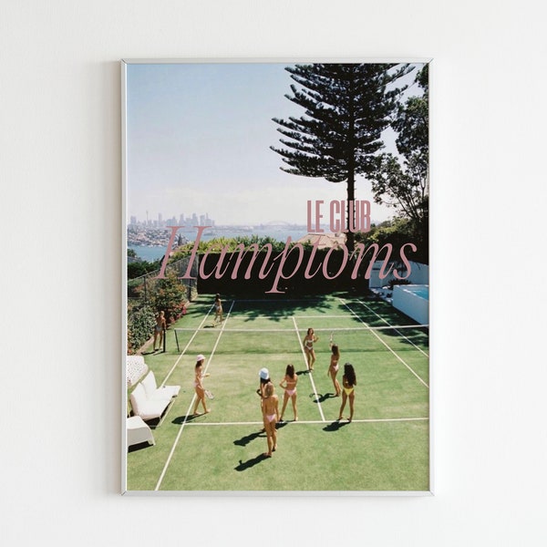 Le Hamptoms Club, Girls playing tennis, Vintage New York Print, Vintage Print