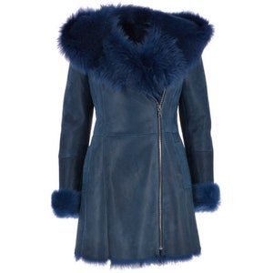 Genuine suede Coat Royal Blue with faux fur lining