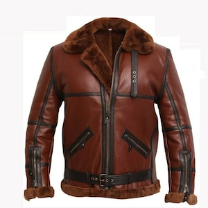 Aviator Men&#39;s Bomber Fur Collar Real Sheepskin Leather Jacket