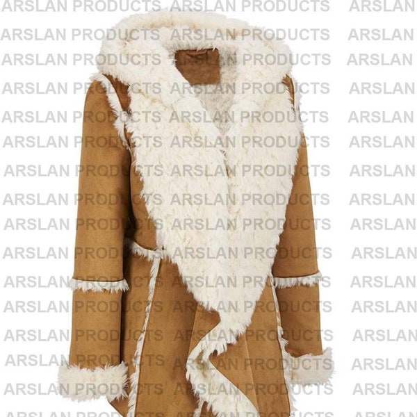 High Quality Leather Womens Leather coat With Fur Womens  Suede Overcoat With Hood Shearling Sheepskin