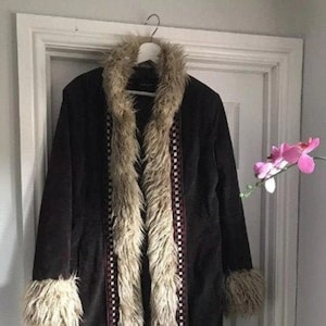 Topshop Retro Afghan Penny Lane Coat 70s Suede long coat trim outerwear coat topshop afghan coat hippie fur coat retro fashion leather gift