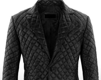 Genuine leather quilted Leather blazer Leather coat black colour diamonds style gift for everyone leather jacket soft leather made
