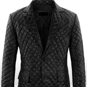 Blazer en cuir matelassé en cuir véritable Manteau en cuir couleur noire losanges style cadeau pour tout le monde veste en cuir en cuir souple