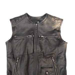 Genuine Leather Men's Vest Black Cowhide Leather Motorcycle Rider Vest