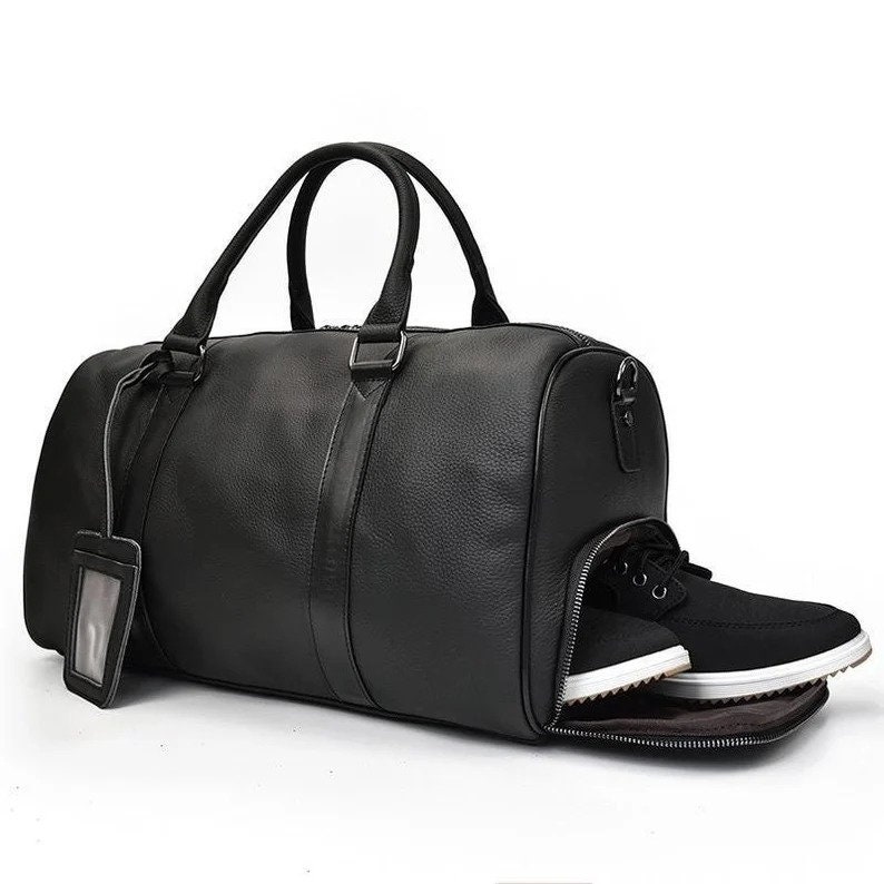 Handmade Leather Duffle Bag Black Leather Travel Bag Mens - Etsy