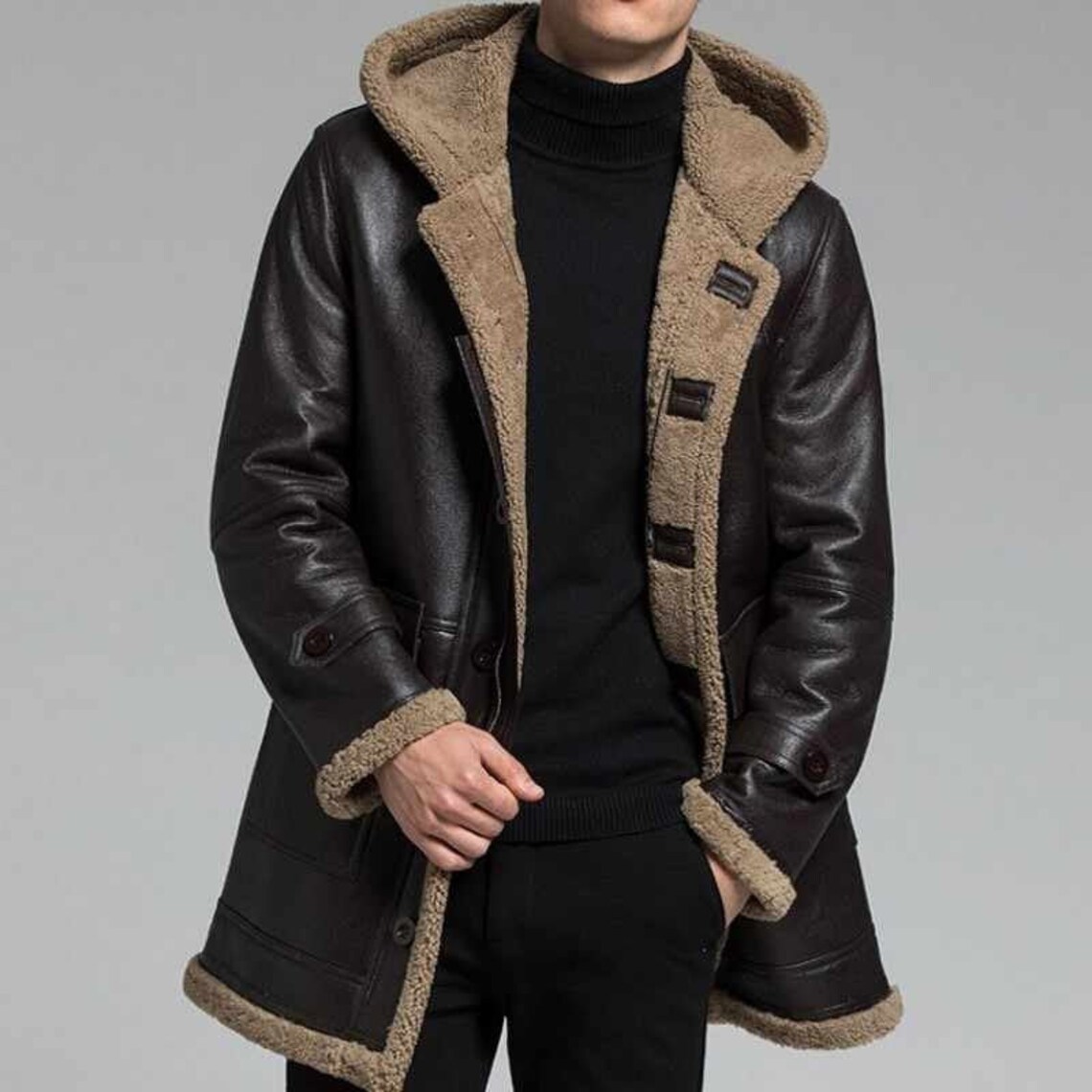 Men's Sheepskin Leather Coat - Etsy UK