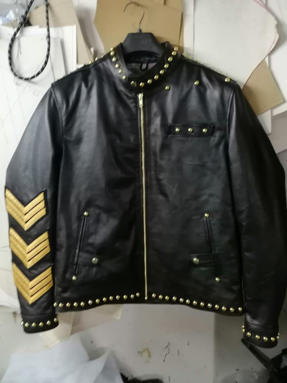 Mens Leather Jacket Biker style in black color