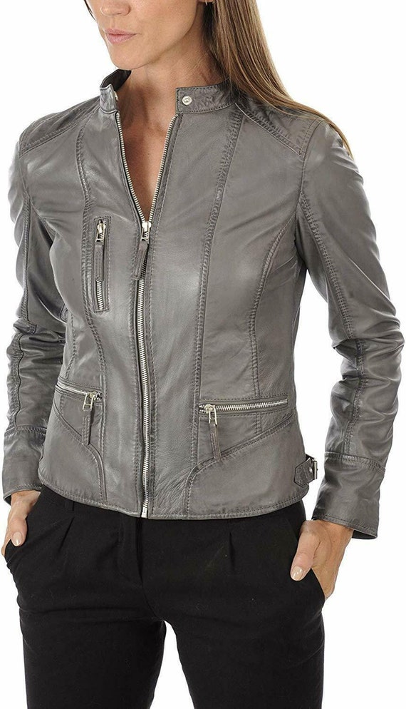 レザージャケット・コート Womens Gary Leather Jacket Gary Women Genuine Lambskin Real Leather Jacket Slim Fit