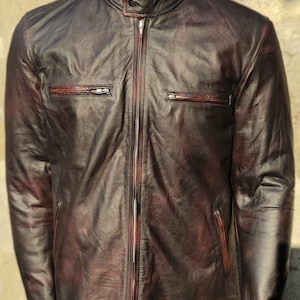 Mens Motorcycle Biker Vintage Cafe Racer Distressed Black Real Leather Jacket high quality leather jacket