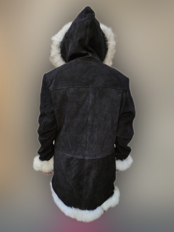 Topshop Schwarzer Kunstpelzmantel Leder Wildleder Schwarzer Mantel