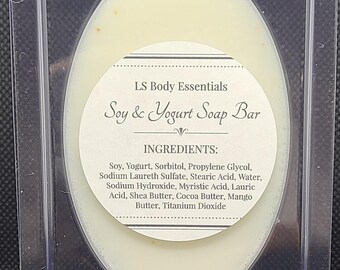 Barra de jabón de soja y yogur ~ jabón artesanal, tres mantecas, manteca de karité, manteca de mango, manteca de cacao, humectante, exfoliación ligera, sin fragancia