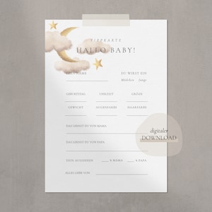 Cartes de conseils pour la baby shower Téléchargement numérique | Jeux de devinettes LUNE ET ÉTOILES
