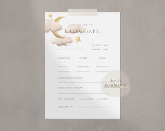 Baby Shower Tip Cards Digital Download | Guessing game games MOON & STARS