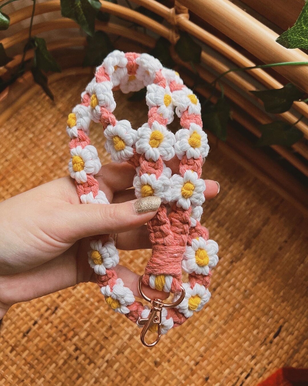 Flower Lanyard | Macrame Keychain | Macrame Daisy | Lanyard for Keys ...
