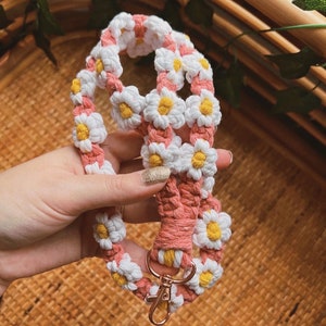 Flower Lanyard | Macrame Keychain |  Macrame Daisy | Lanyard for Keys, ID, Keyfob | Teacher Lanyard | Student Lanyard | Back to School