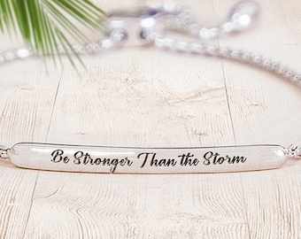 Stronger Than The Storm Inspirational Adjustable Bar Bracelet