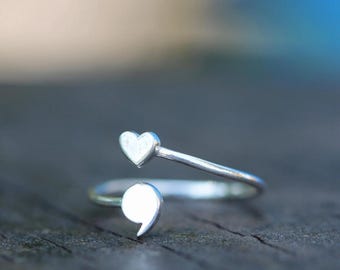 Semicolon Heart Ring, Mental Health Awareness, Semicolon, Suicide Awareness, Survivor Ring, Inspirational Jewelry